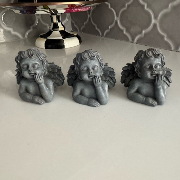 Set of Three Gray Cherub Angel Figurines - Picture 3 of 3
